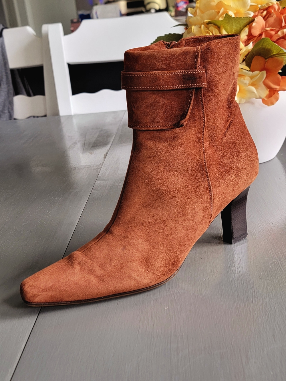 Salvatore Ferragamo Vintage Rust Suede Square Toe Ankle Booties Size 9.5 B
